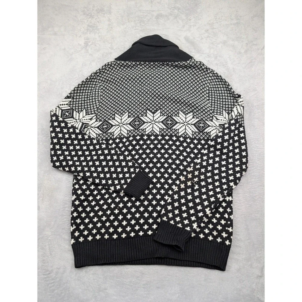 Express Sweater‎ Mens XL Black White Fair Isle Tight Knit Shawl Collar Outdoor